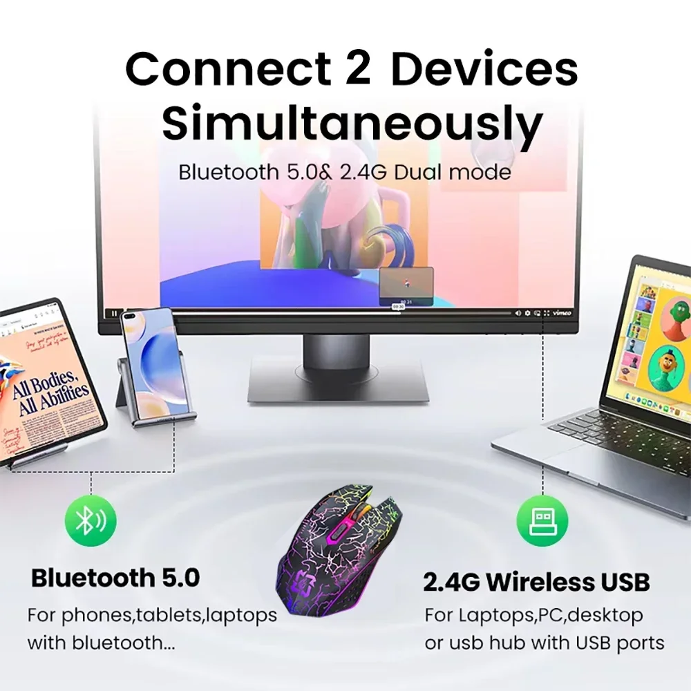 Bluetooth 5.2 Mouse RGB 2.4G W - Pc Gaming Hp review and price